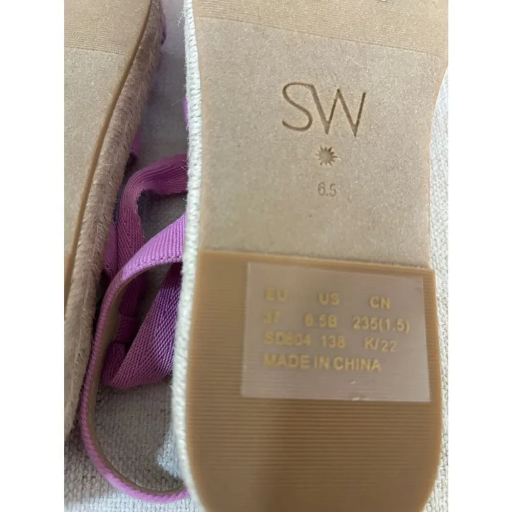 Stuart Weitzman Altdup Canvas Espadrille Platform Flat Sandals 6.5 Lilac, NWT
